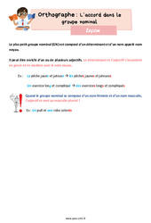 L’accord dans le groupe nominal - Cours, Leçon d'orthographe : 6ème Harmos - PDF gratuit à imprimer