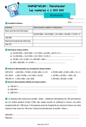 Décomposer les nombres inférieur à 1 000 000 - Exercices de numération : 6ème Harmos - PDF à imprimer