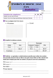 Calcul d’aire - Évaluation de grandeurs et mesures : 6ème Harmos - PDF à imprimer