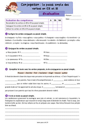 Le passé simple des verbes en ER et IR - Évaluation de conjugaison : 6ème Harmos - PDF à imprimer