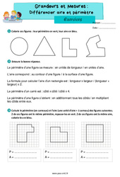 Différencier aire et périmètre - Exercices de grandeurs et mesures : 6ème Harmos - PDF à imprimer