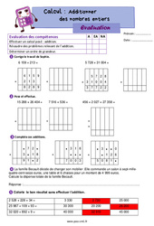 Additionner des nombres entiers - Évaluation de calcul : 6ème Harmos - PDF à imprimer