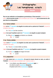 Les homophones - Fiches a/as/à - Cours, Leçon d'orthographe : 6ème Harmos - PDF gratuit à imprimer