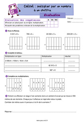 Multiplier par un nombre à un chiffre - Évaluation de calcul : 6ème Harmos - PDF à imprimer