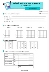 Multiplier par un nombre à un chiffre - Exercices de calcul : 6ème Harmos - PDF à imprimer