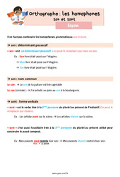 Les homophones grammaticaux - Fiches son et sont - Cours, Leçon d'orthographe : 6ème Harmos - PDF gratuit à imprimer