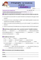 Les homophones grammaticaux - Fiches et es est - Évaluation d'orthographe : 6ème Harmos - PDF à imprimer