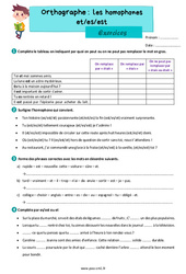 Les homophones grammaticaux - Fiches et es est - Exercices d'orthographe : 6ème Harmos - PDF à imprimer