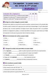 Le passé simple des verbes du  groupe - Évaluation de conjugaison : 6ème Harmos - PDF à imprimer