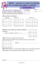 Connaître et utiliser la technique de la multiplication posée à 2 chiffres - Évaluation de calcul : 6ème Harmos - PDF à imprimer