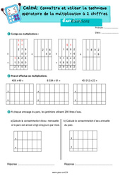 Connaître et utiliser la technique de la multiplication posée à 2 chiffres - Exercices de calcul : 6ème Harmos - PDF à imprimer