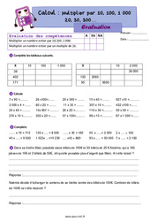 Multiplier par 10, 100, 1000, 20, 30, 300… - Évaluation de calcul : 6ème Harmos - PDF à imprimer