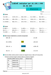 Multiplier par 10, 100, 1000, 20, 30, 300… - Exercices de calcul : 6ème Harmos - PDF à imprimer