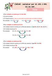 Multiplier par 10, 100, 1000, 20, 30, 300… - Cours, Leçon de calcul : 6ème Harmos - PDF gratuit à imprimer