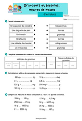 Mesures de masses - Exercices de grandeurs et mesures : 6ème Harmos - PDF à imprimer