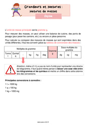 Mesures de masses - Cours, Leçon de grandeurs et mesures : 6ème Harmos - PDF gratuit à imprimer