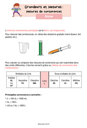 Mesures de contenances - Cours, Leçon de grandeurs et mesures : 6ème Harmos - PDF gratuit à imprimer