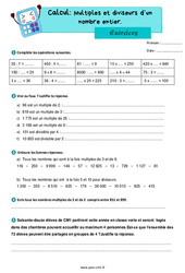 Multiples et diviseurs d’un nombre entier - Exercices de calcul : 6ème Harmos - PDF à imprimer