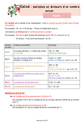 Multiples et diviseurs d’un nombre entier - Cours, Leçon de calcul : 6ème Harmos - PDF gratuit à imprimer