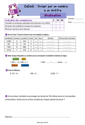 Diviser par un nombre à un chiffre - Évaluation de calcul : 6ème Harmos - PDF à imprimer