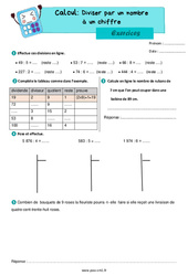 Diviser par un nombre à un chiffre - Exercices de calcul : 6ème Harmos - PDF à imprimer