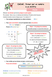 Diviser par un nombre à un chiffre - Cours, Leçon de calcul : 6ème Harmos - PDF gratuit à imprimer