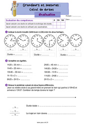 Calcul de durées - Évaluation de grandeurs et mesures : 6ème Harmos - PDF à imprimer