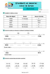 Calcul de durées - Exercices de grandeurs et mesures : 6ème Harmos - PDF à imprimer