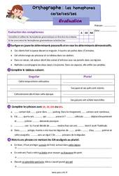 Les homophones grammaticaux - Fiches ce, se, ces, ses - Évaluation d'orthographe : 6ème Harmos - PDF à imprimer