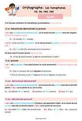 Les homophones grammaticaux - Fiches ce, se, ces, ses - Cours, Leçon d'orthographe : 6ème Harmos - PDF gratuit à imprimer