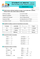 Unités de mesure de durées et leurs relations et conversions - Exercices de grandeurs et mesures : 6ème Harmos - PDF à imprimer