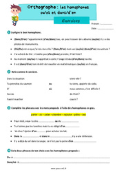 Les homophones grammaticaux - Fiches ou/où et dans/d’en - Exercices d'orthographe : 6ème Harmos - PDF à imprimer