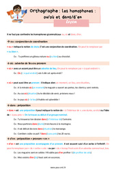 Les homophones grammaticaux - Fiches ou/où et dans/d’en - Cours, Leçon d'orthographe : 6ème Harmos - PDF gratuit à imprimer