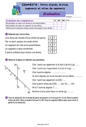 Points alignés, droites, segments et milieu de segments - Évaluation de géométrie : 6ème Harmos - PDF à imprimer