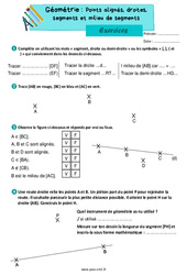 Points alignés, droites, segments et milieu de segments - Exercices de géométrie : 6ème Harmos - PDF à imprimer