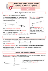 Points alignés, droites, segments et milieu de segments - Cours, Leçon de géométrie : 6ème Harmos - PDF gratuit à imprimer