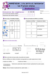 Lire, écrire et représenter des fractions simples - Évaluation de numération : 6ème Harmos - PDF à imprimer