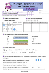 Comparer et encadrer des fractions simples - Évaluation de numération : 6ème Harmos - PDF à imprimer