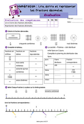 Lire écrire et représenter des fractions décimales - Examen Evaluation de numération : 6ème Harmos - PDF à imprimer