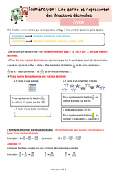 Lire écrire et représenter des fractions décimales - Cours, Leçon de numération : 6ème Harmos - PDF gratuit à imprimer