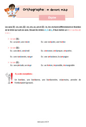 m devant m,b,p - Cours, Leçon d'orthographe : 6ème Harmos - PDF gratuit à imprimer