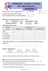 Encadrer, intercaler des nombres décimaux - Examen Evaluation de numération : 6ème Harmos - PDF à imprimer