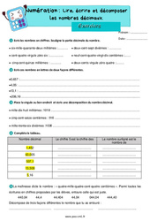 Lire, écrire et décomposer les nombres décimaux - Exercices de numération : 6ème Harmos - PDF à imprimer