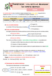 Lire, écrire et décomposer les nombres décimaux - Cours, Leçon de numération : 6ème Harmos - PDF gratuit à imprimer