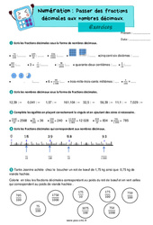 Passer des fractions décimales aux nombres décimaux et inversement - Exercices de numération : 6ème Harmos - PDF à imprimer