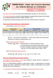 Passer des fractions décimales aux nombres décimaux et inversement - Cours, Leçon de numération : 6ème Harmos - PDF gratuit à imprimer