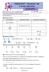 Décomposer des fractions décimales - Examen Evaluation de numération : 6ème Harmos - PDF à imprimer