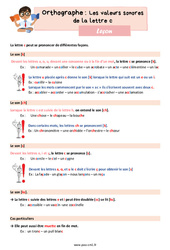 Les valeurs sonores de la lettre c - Cours, Leçon d'orthographe : 6ème Harmos - PDF gratuit à imprimer