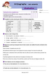 Les accents - Évaluation d'orthographe : 6ème Harmos - PDF à imprimer