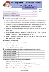 Les valeurs sonores de la lettre g - Évaluation d'orthographe : 6ème Harmos - PDF à imprimer